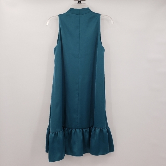 Taylor Sleeveless V-Neck Solid A-line Ruffle Skirt Satin CDC Dress - Picture 5 of 9